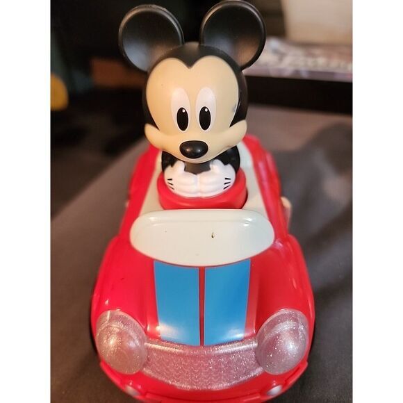 Nice DISNEY HAP-P-KID Toy MICKEY MOUSE In‎ His Red Car, Push Down And He Moves - Picture 2 of 8